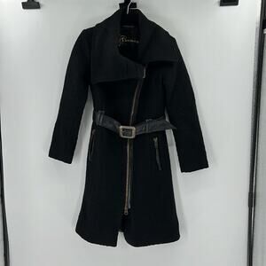 Mackage Women's Wool Leather Knit Coat - Black with belt - Small